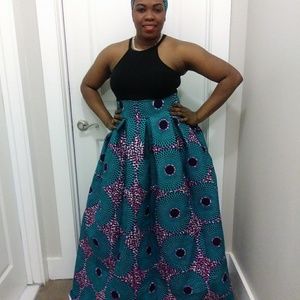 African print skirt with head band and pocket.